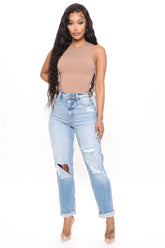 Classic Tapered Ripped Mom Jeans - Medium Blue Wash Ins Street
